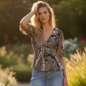 Y2K Sheer Floral Fairy Blouse Takara Size Small Women’s Ruffle Top Flowy Boho